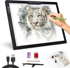 Rechargeable A4 Light Pad - Stepless Dimmable 6 Levels Brightness Black 