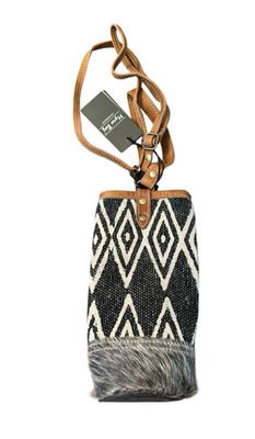 Myra Bag Rendevouz Leather Fur Wine Bottle Holder Bag NWT Gray Brown Gift