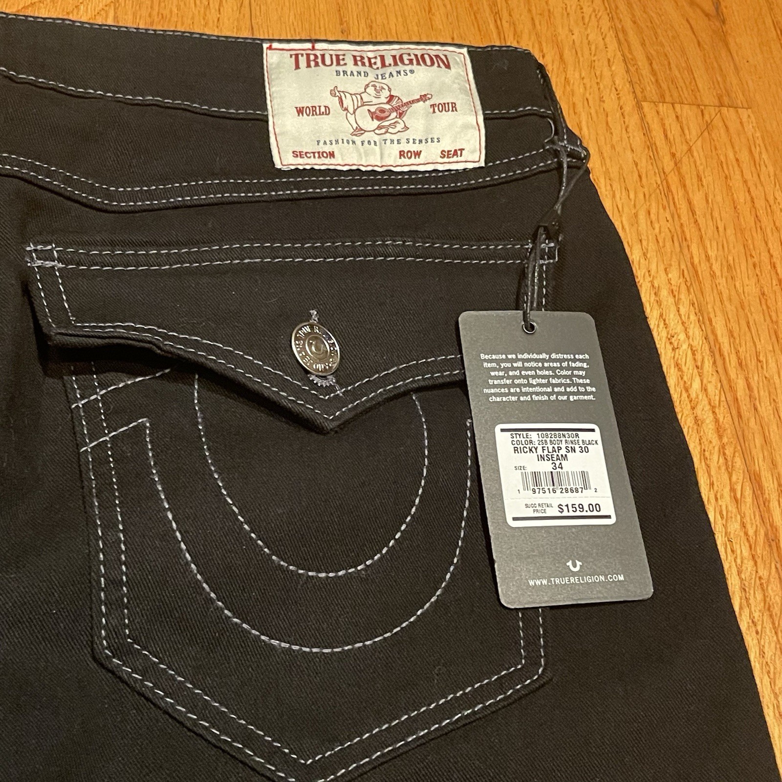 True Religion Brand New Ricky Flap SN All Black Jeans. thumbnail 6