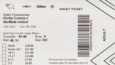 Derby County v Sheffield United 15/01/22 Championship Ticket
