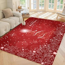 Christmas Rugs for Living Room: 6x9 Feet Red Merry Xmas Snowflakes Area Rug S...