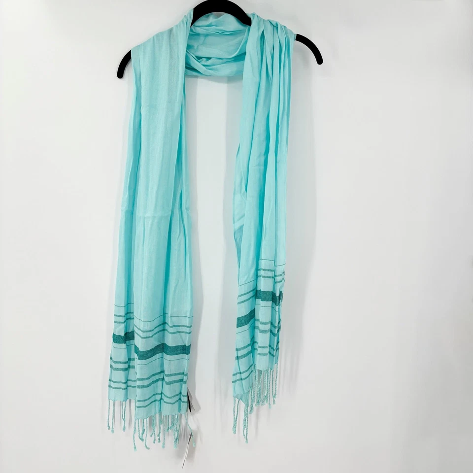 Envoltura bufanda LOFT verde azulado nueva con etiquetas flecos ligeros 100 % viscosa 23x70 hecha en India Foto 2 de 4