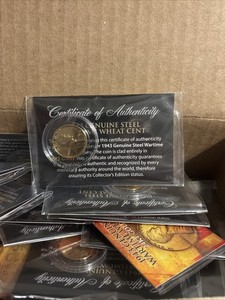 1943 Steel Wartime Wheat Cent Plated in 24KT Gold with COA Lot Of 50!!!