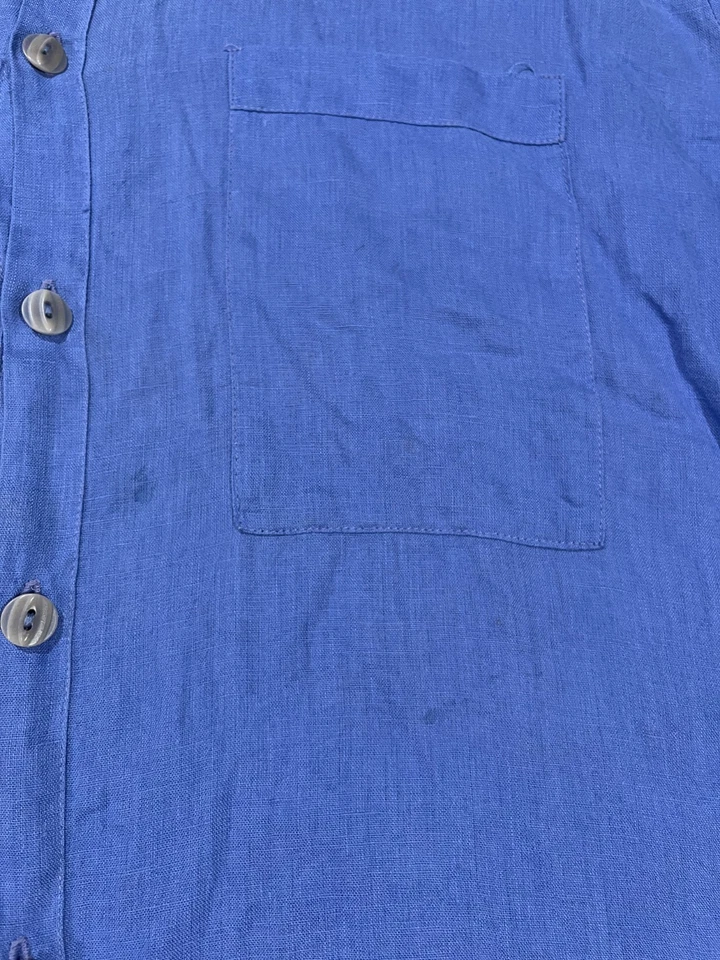 Flax Jeanne Engelhart Shirt Mens Medium Blue Linen Button Up Short Sleeve Casual - Image 3 of 4