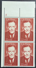 US 1986 Scott # 2239, Plate Block of (4) MNH T. S. Eliot, Poet Literary Art  22¢