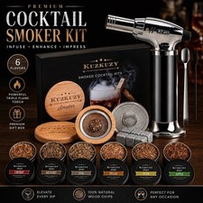 Cocktail Smoker Kit w Torch 6 Wood Chips Whiskey Bourbon Infuser Set