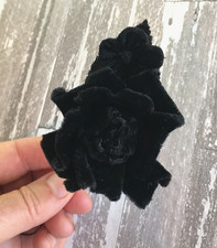 Antique Vintage Millinery Black Velvet Rose w Black Flowered Leaf
