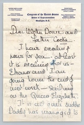 1945 Estes Kefauver Congress Letter Queen Elizabeth Ship African Mrs Kefauver