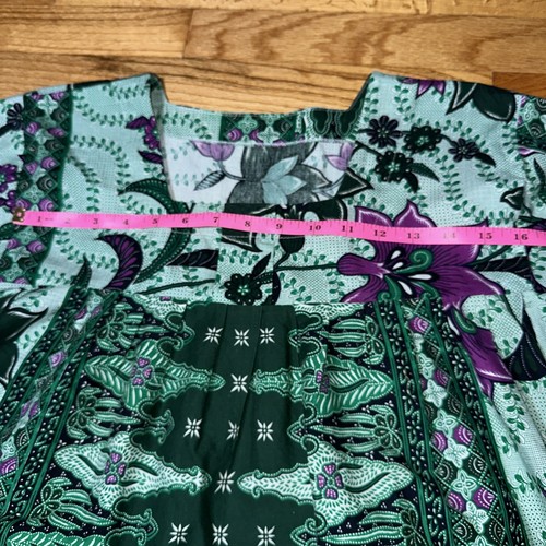 Seamstress Made Housedress Mumu Women’s Small Green & Purple Polynesian Style - Picture 8 of 11