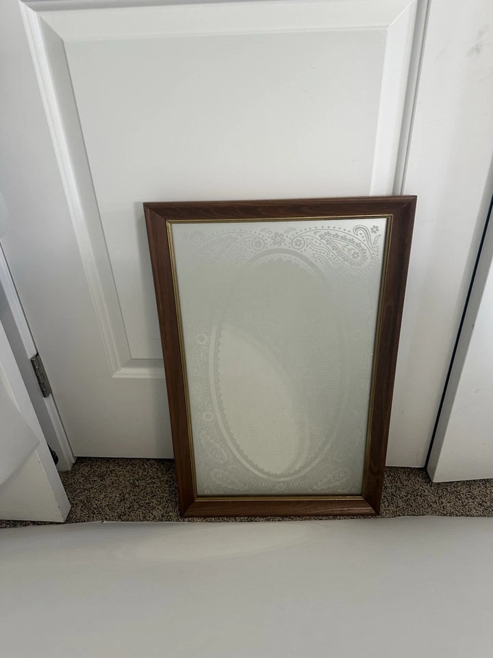 MCM Mirror 1980s Frosted Hang Glass Mirror Floral 23”x15” Frame - Image 3 of 4