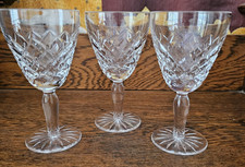 Diamond Cut Crystal Small Wine Glass 120ml Star Cut to Base x 3 - VGC