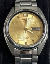 Seiko 5 Automatic 21 Jewels Men’s Watch Gold Dial Day Date Japan Mov 7019