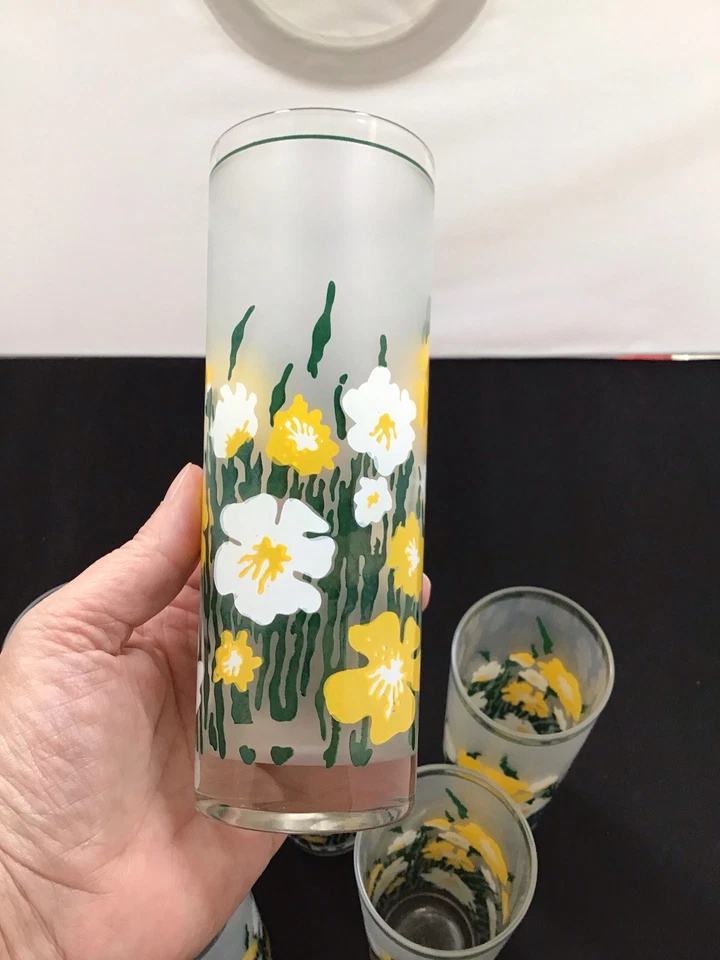 Culver Meadow Yellow White Daffodils Frosted Highball Glasses 7”T Set of 6 - Image 4 of 4