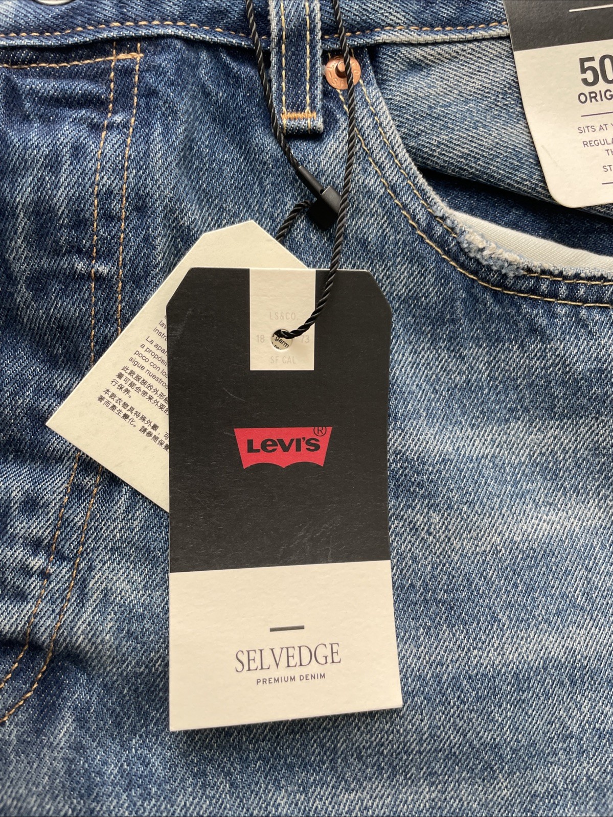 Levi's Premium 501 Original Selvedge Blue Distress Jeans Men's Size 34 X 34 Fly thumbnail 2