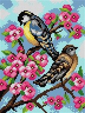 Orchidea Needlepoint canvas for halfstitch without yarn Tits on Cherry Blossom