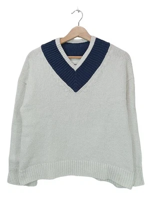 ABERCROMBIE & FITCH Pull col en V Dames Pull T EU 34 bleu-blanc - Photo 1/4