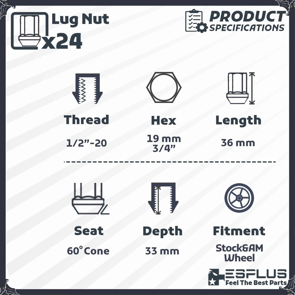 [23] Tuerca de rueda bellota negra 1/2"-20RH para Jeep Cherokee Wrangler CJ YJ JK Foto 2 de 4