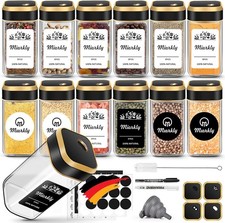 Miorkly Gew&uuml;rzgl&auml;ser Eckig 12er mit Etiketten & S