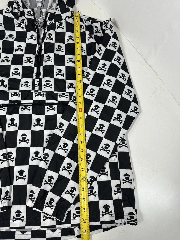 Johnny Cupcake Windbreaker Unisex Size Large Black White Checkered Skull 1/2 Zip - Image 3 of 4