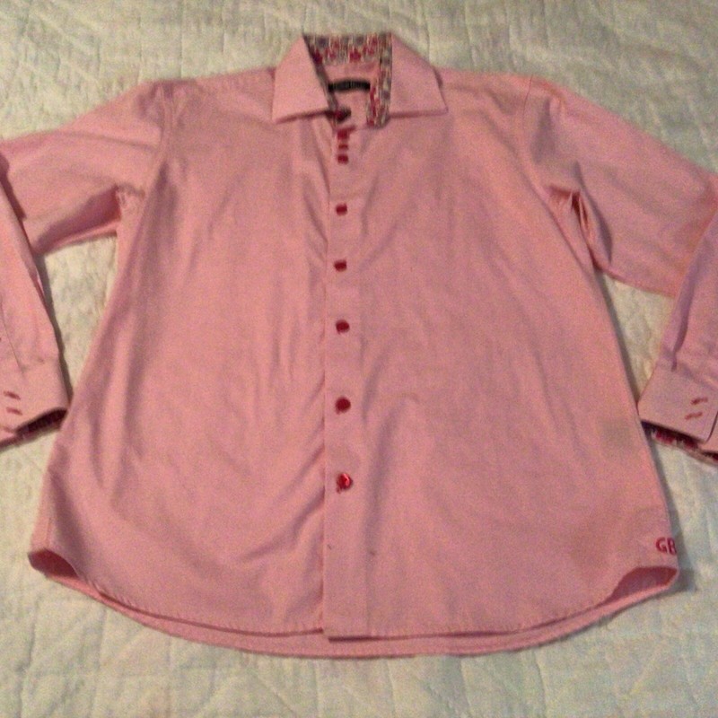 Giorgio Bellini Mens Shirt Size Medium 15.5-16 Pink Button Up Long Sleeve
