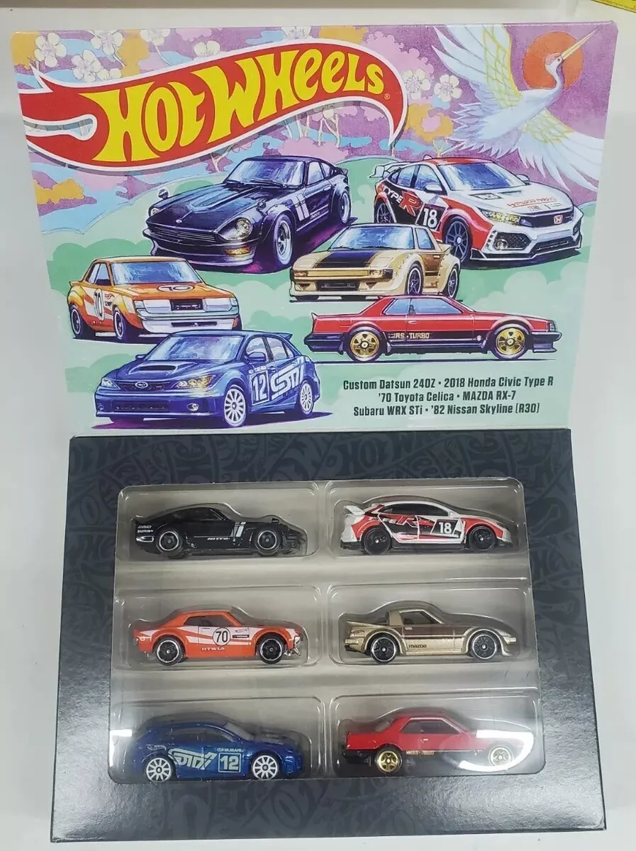 Hot Wheels JDM 6 Car Pack Box Set Datsun Civic Celica WRX R30 Skyline RX 7