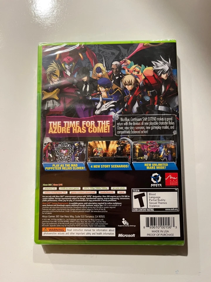 BlazBlue: Continuum Shift Extend (Microsoft Xbox 360, 2012) New Factory Sealed - Image 2 of 4