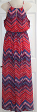 Women's Forever 21 Maxi Dress Sz S Red Blue Lined Sleeveless