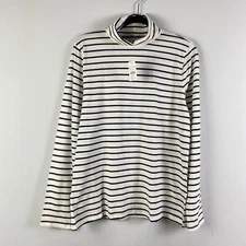 J Crew Striped Tissue turtleneck Top Womens Large Ivory Navy Blue BB750