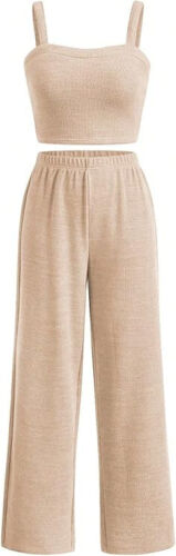 SOLY HUX Rib Knit Sleeveless Cami Crop Top and Pants 2 Pieces Girl's 10Y