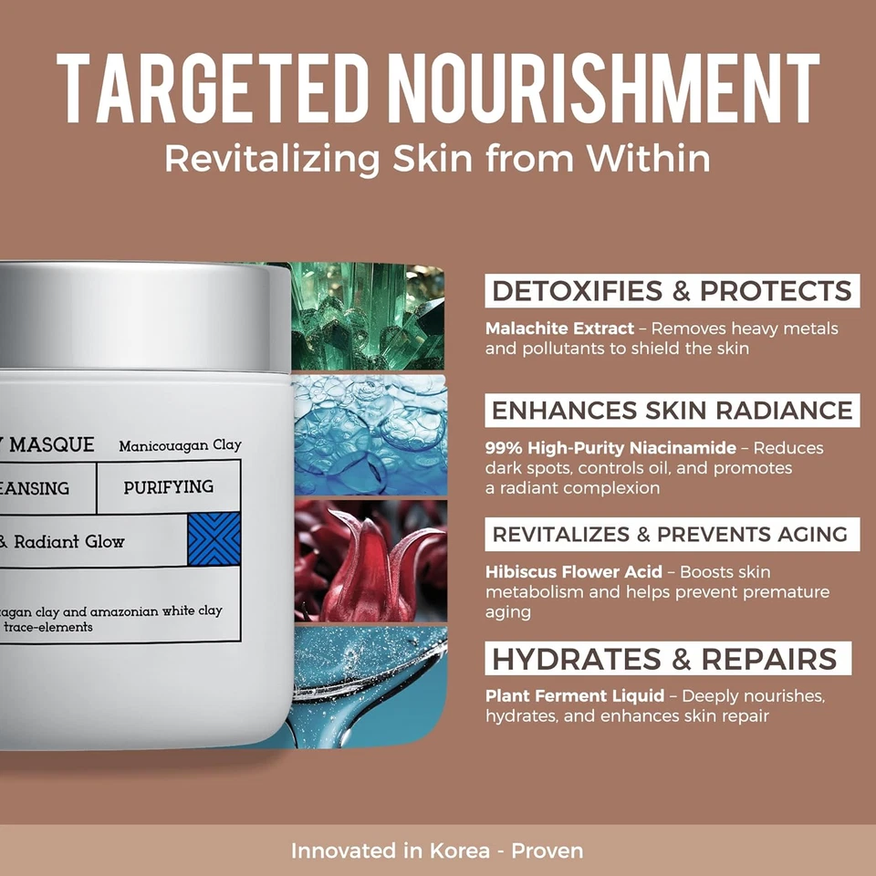 Clay Mask for Face Sensitive Skin: Triple Mud Formula, Deep Pore Cleansing, Mois - Image 3 of 4