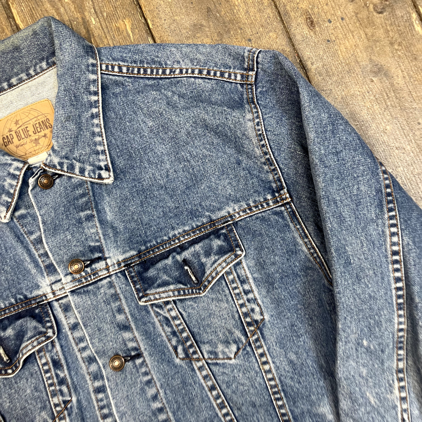 Gap Denim Jacket Mens Vintage Y2K Blue Jeans Trucker Coat, Blue, XL image 4