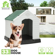 33" Plastic Dog House Durable Assemble Puppy Shelter Pet Kennel Adjustable Vents