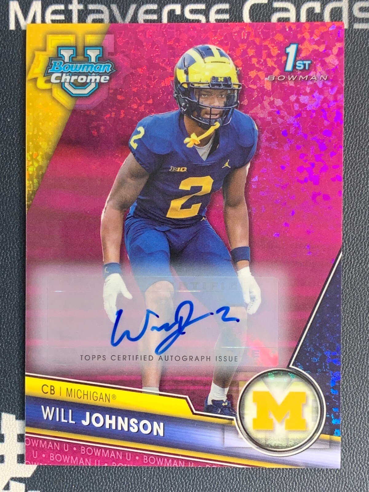 2023 Bowman Chrome University Will Johnson Fuchsia Diamond 1st RC Auto 104/150