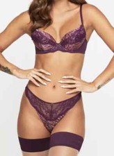 Ann Summers Infatuation Purple Print Bra 36D Thong 14