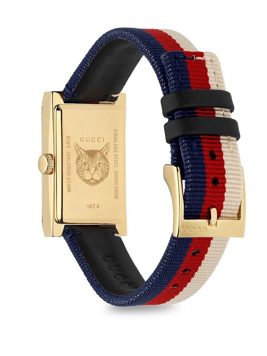 Gucci Goldtone Stainless Steel & Web-Strap Watch GUCCI S-Steel Diamond Black Dial Date Gold-Tone Men main image 4