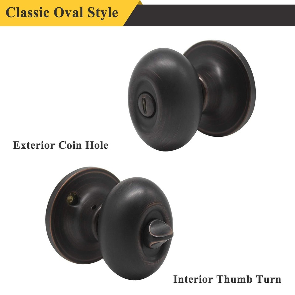 2 Packs Oval Egg Shaped Door Knobs Oil Rubbed Bronze Privacy Door Knobs