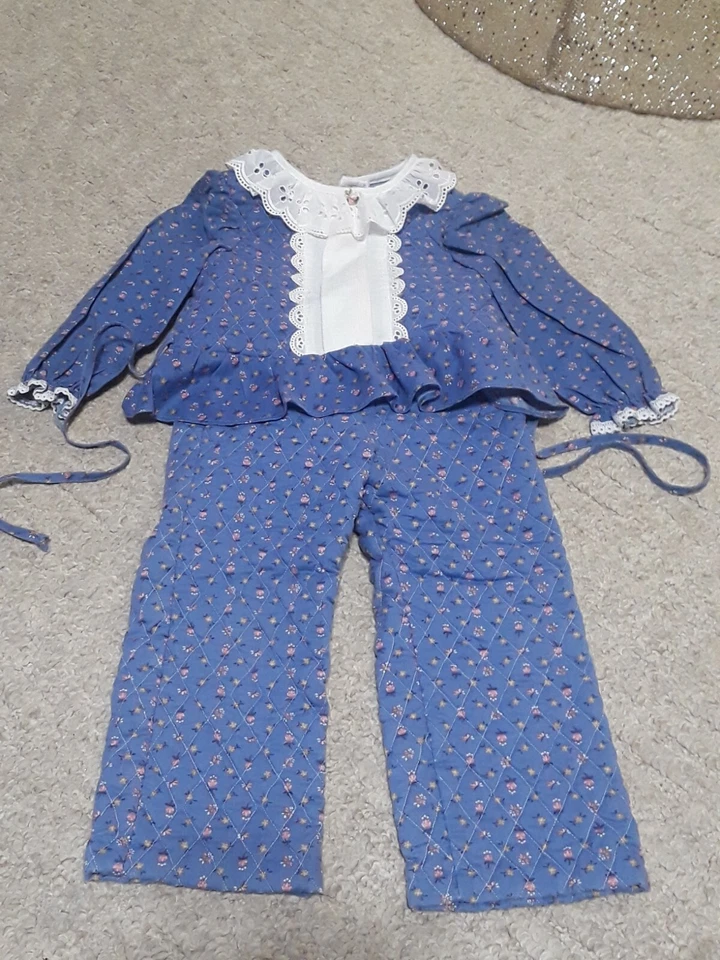 VTG Evy Of California Quilted Blue Floral Calico Pant & Top Outfit Girls 2T - Image 2 of 4