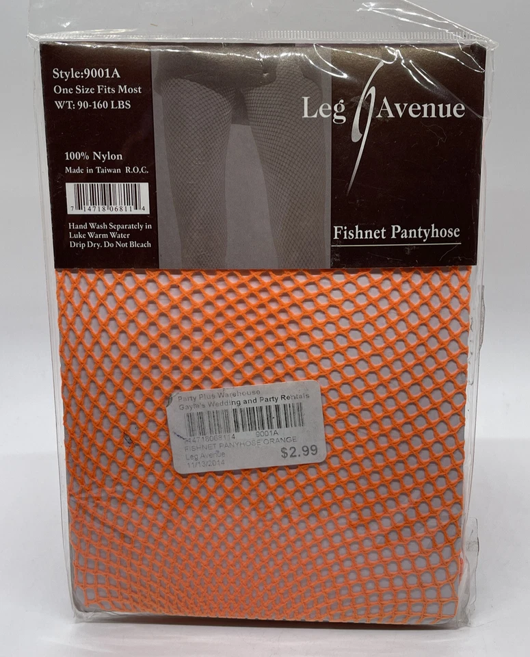 Pantimedias Leg Avenue Fishnet Estilo 9001A Talla Única Naranja Neón 90-160 libras Foto 2 de 2