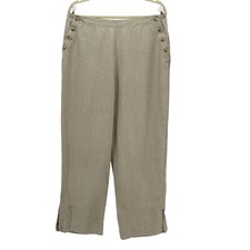 J. Jill Womens 16 Pants Linen Beige Ankle High Rise Wide Leg Pants Boho Preppy