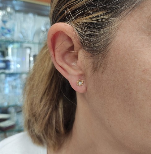 Boucles D'oreilles En Or 18K 750 – Forme Pomme Avec Zirconias – 7 Mm – Neuf Avec étiquettes
