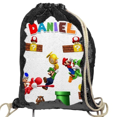 personalised sequin drawstring bag