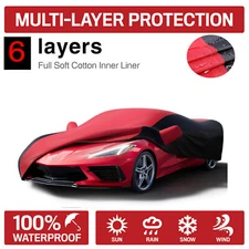 Car Cover 6 Layer Fit Corvette C8 Waterproof Outdoor UV Snow Resistant Car Cover