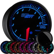 2 1/16" GlowShift Black Elite 10 Tachometer Gauge w Adjustable RPM Warnings