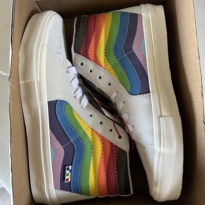 Vans Skate Sk8-Hi Pride White Rainbow Classic Shoe Mens Size 9