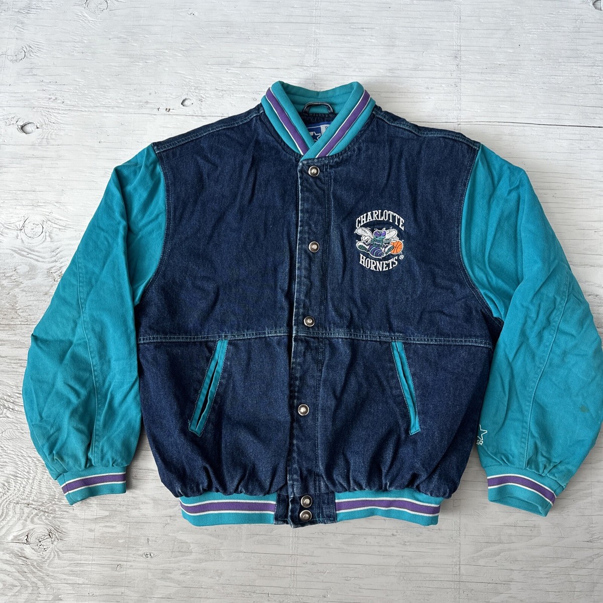 Vintage 90s Rare NBA Charlotte Hornets Starter Denim Varsity Vintage 90s Rare NBA Charlotte Hornets Starter Denim Varsity