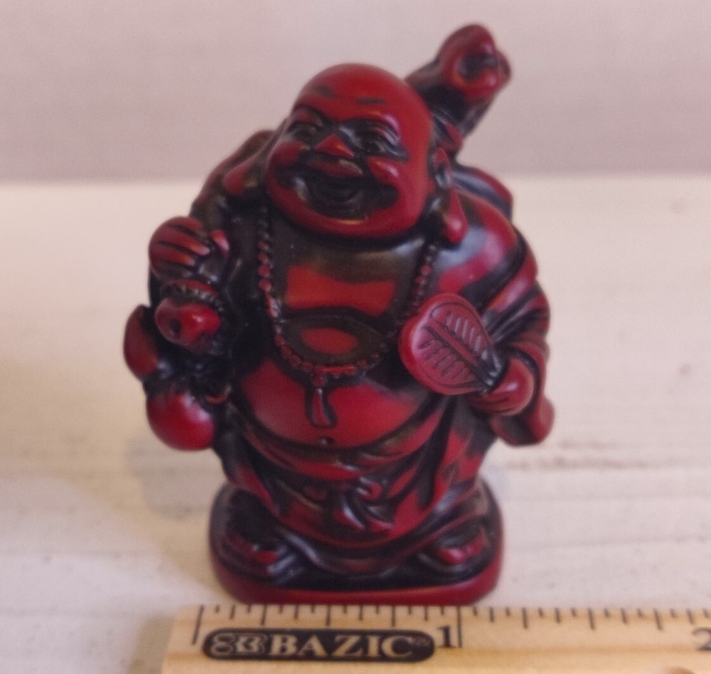 Small Carved Red Asian Cinnabar Resin Buddha Statue Figurine 2