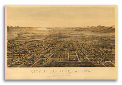 San Jose California 1875 Historic Panoramic Town Map - 20x30