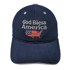 God Bless America Strapback Hat Blue OSFA Adjustable Embroidered Patriotic CAP