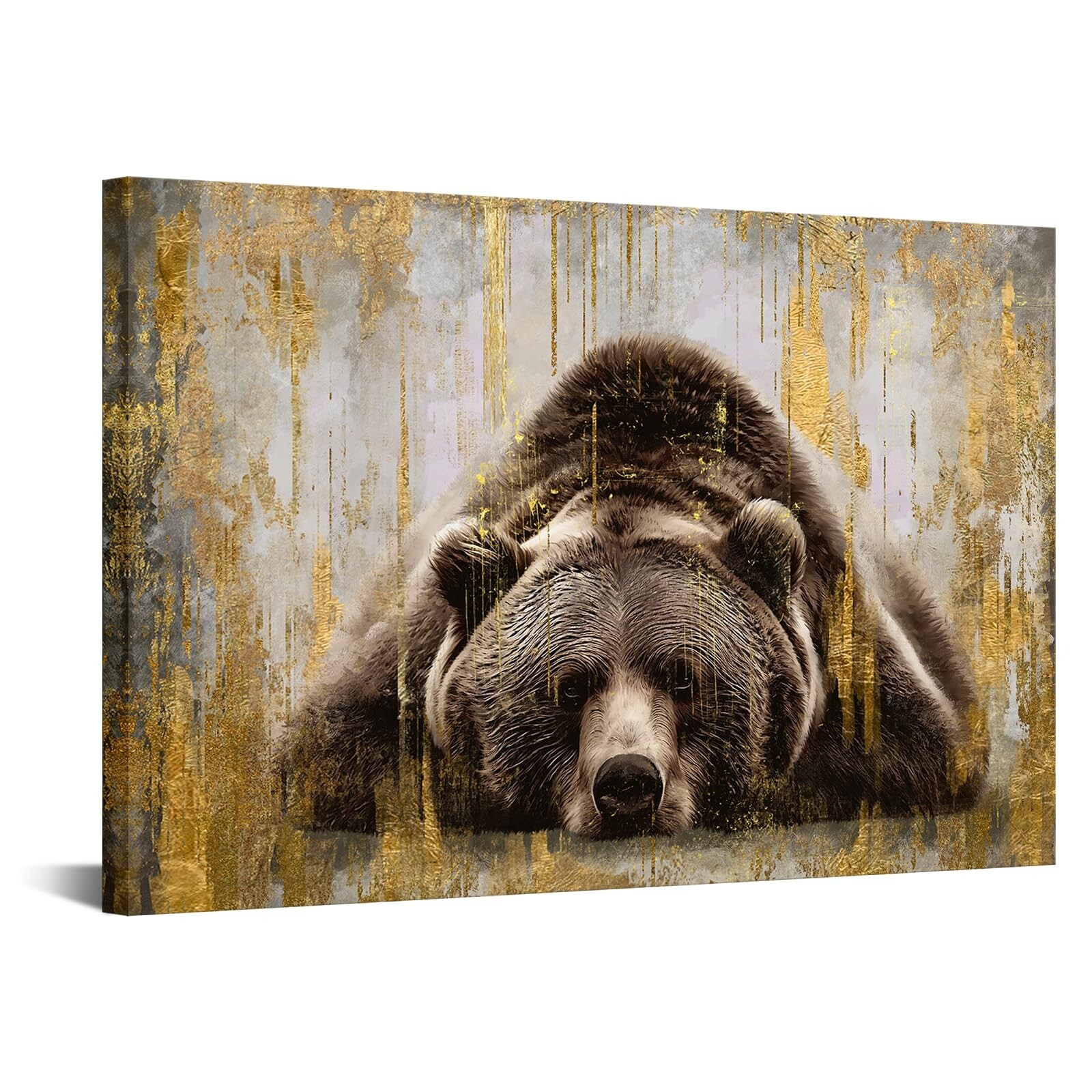 KREATIVE ARTS Bear Sleep Pictures Wall Decor Brown Animal Canvas Wall Art Mod...