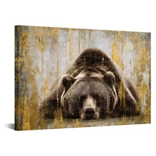 KREATIVE ARTS Bear Sleep Pictures Wall Decor Brown Animal Canvas Wall Art Mod...